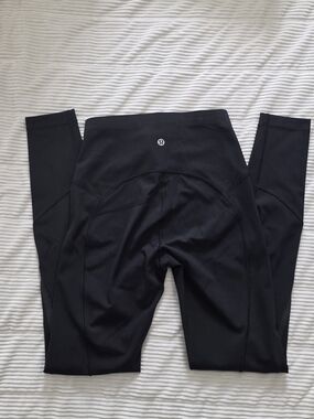 Lululemon Black High-Rise Athletic Leggings Lace Etched Side Trim